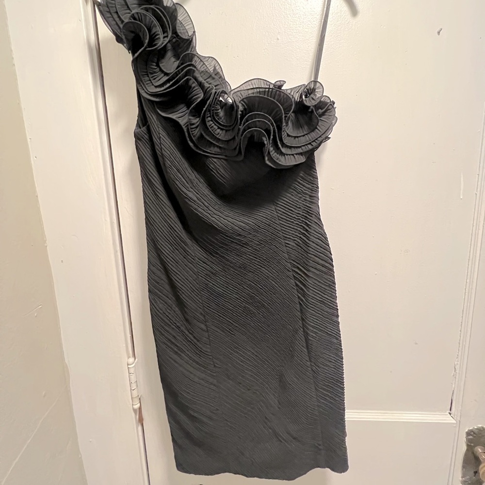 90s Calvin Klein Black Ruffle Cocktail Dress